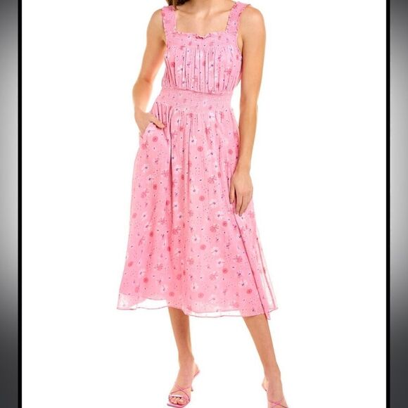 Love Shack Fancy Pasha Midi Dress Coral Blaze - Picture 3 of 6